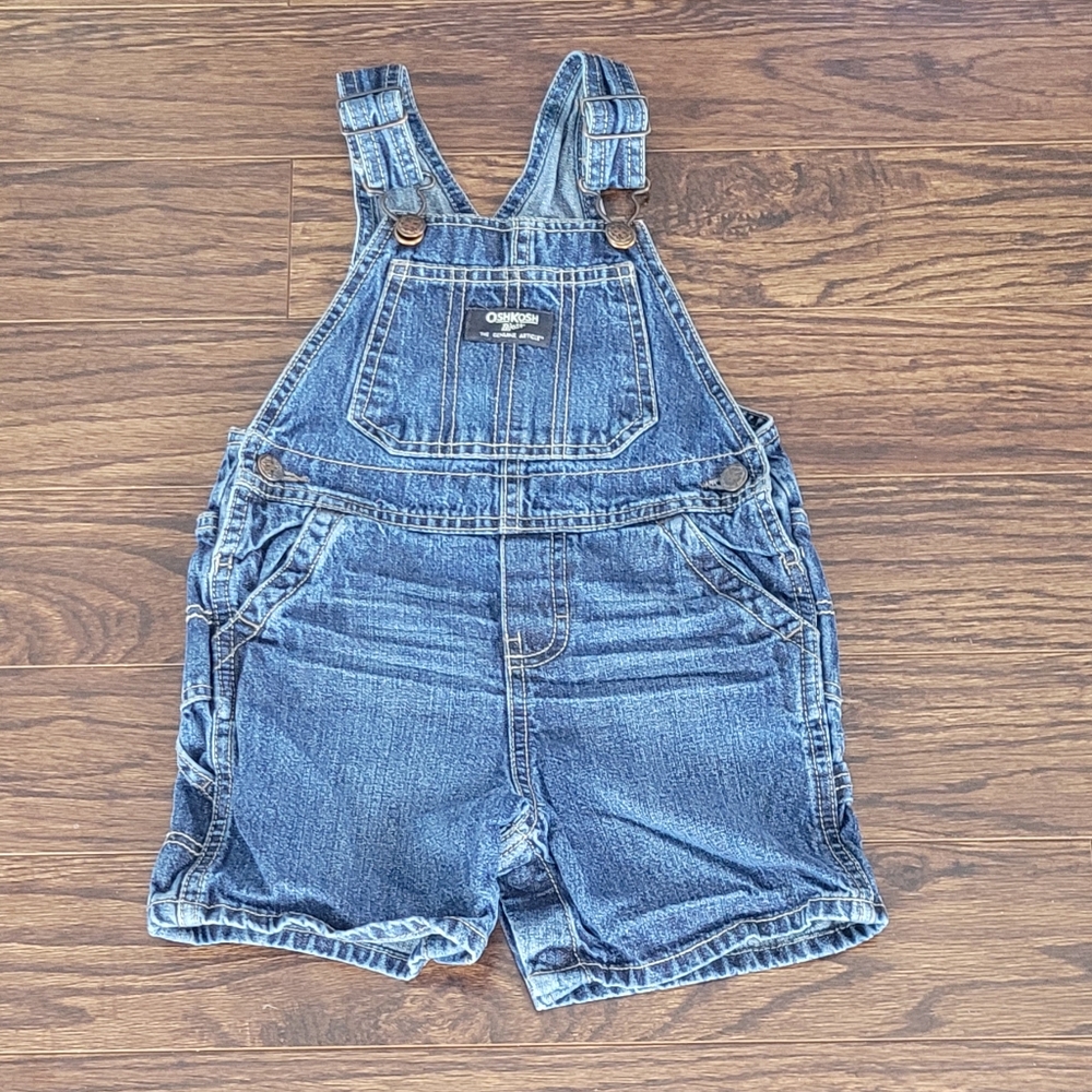 OshKosh B'gosh Classic Blue Denim Kids Overall Shorts Snaps 100% Cotton Jean 24M